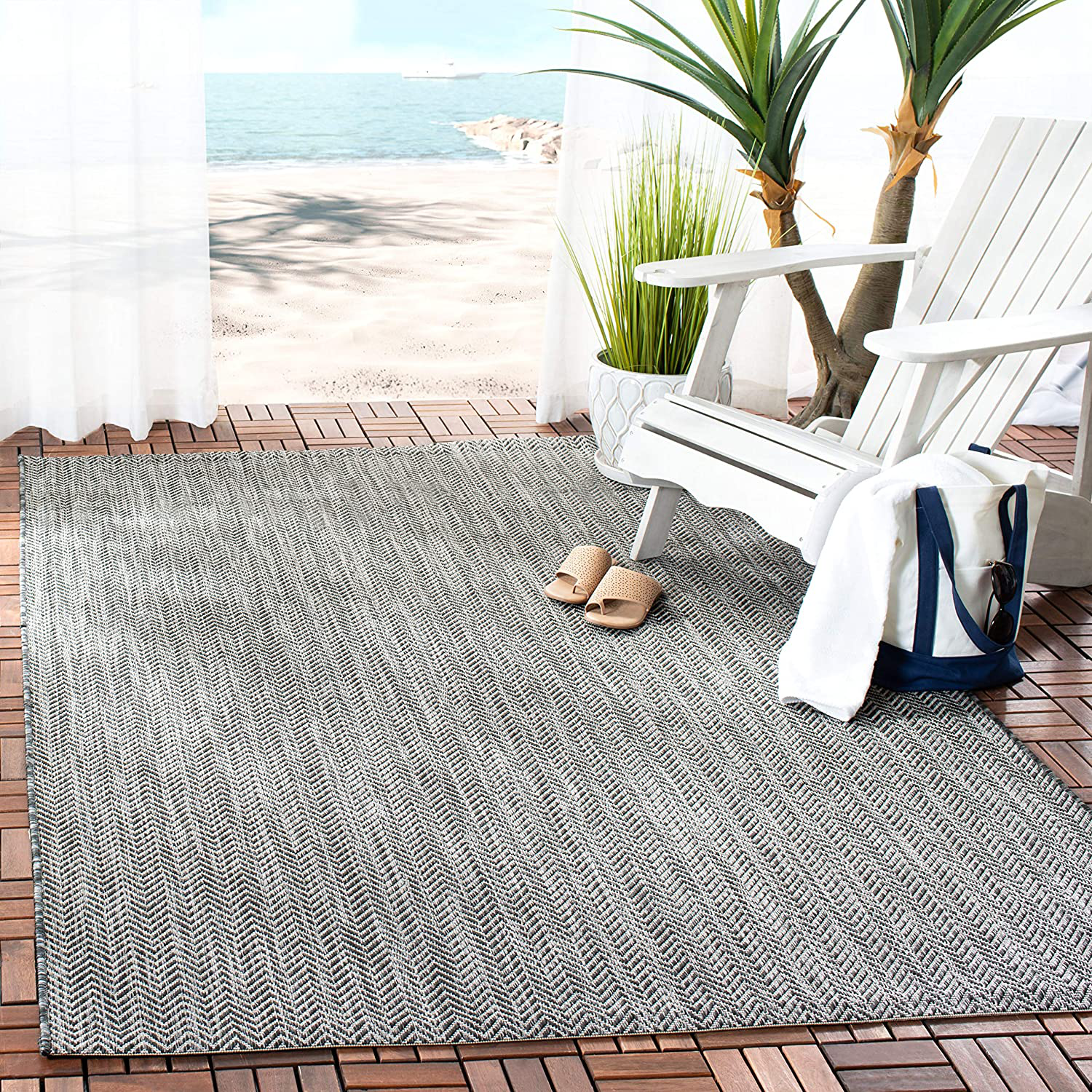 Safavieh Courtyard Collection CY8022 Indoor/ Outdoor Non-Shedding Stain Resistant Patio Backyard Runner, 2'3" x 14' , Navy / Grey