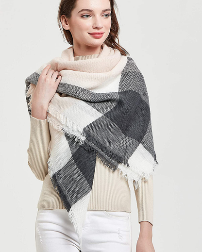 Wander Agio Womens Warm Scarf Square Winter Shawls Large Infinity Scarves Stripe Plaid Scarf
