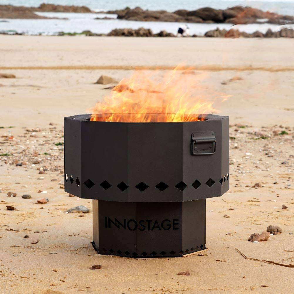 Patented Stainless Bonfire Fire Pit with Portable Carrying Storage Bag, Smoke-Free Firepit Bowl for Wood Pellet with Stand for Outdoor Campfire Flame or BBQ on Patio Garden Backyard - M