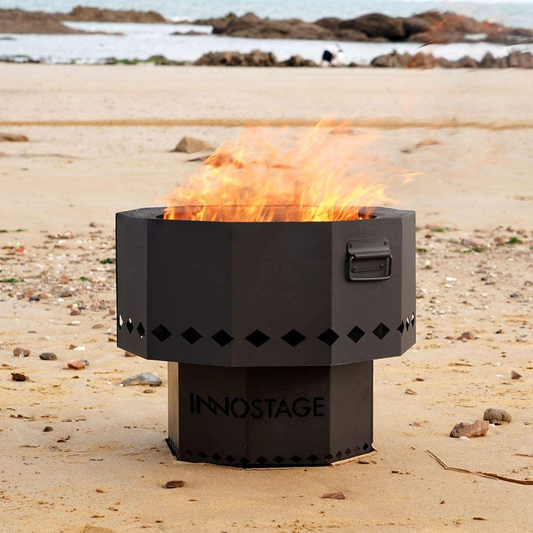 Patented Stainless Bonfire Fire Pit with Portable Carrying Storage Bag, Smoke-Free Firepit Bowl for Wood Pellet with Stand for Outdoor Campfire Flame or BBQ on Patio Garden Backyard - M