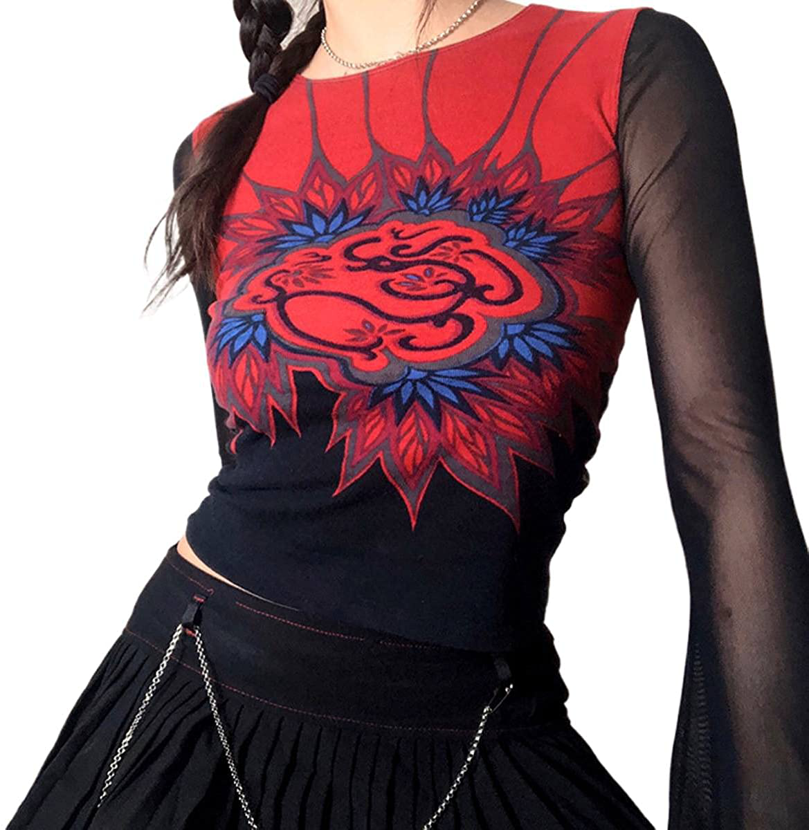 Women's Graphic Print Crop Top Vintage Punk Portrait Shirts Summer Slim Short Sleeve T Shirt Tops Y2k Fashion Clothes