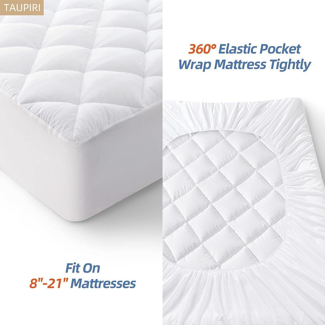 Taupiri Queen Quilted Mattress Pad Cover with Deep Pocket (8"-21"), Cooling Soft Pillowtop Bed Mattress Cover, White