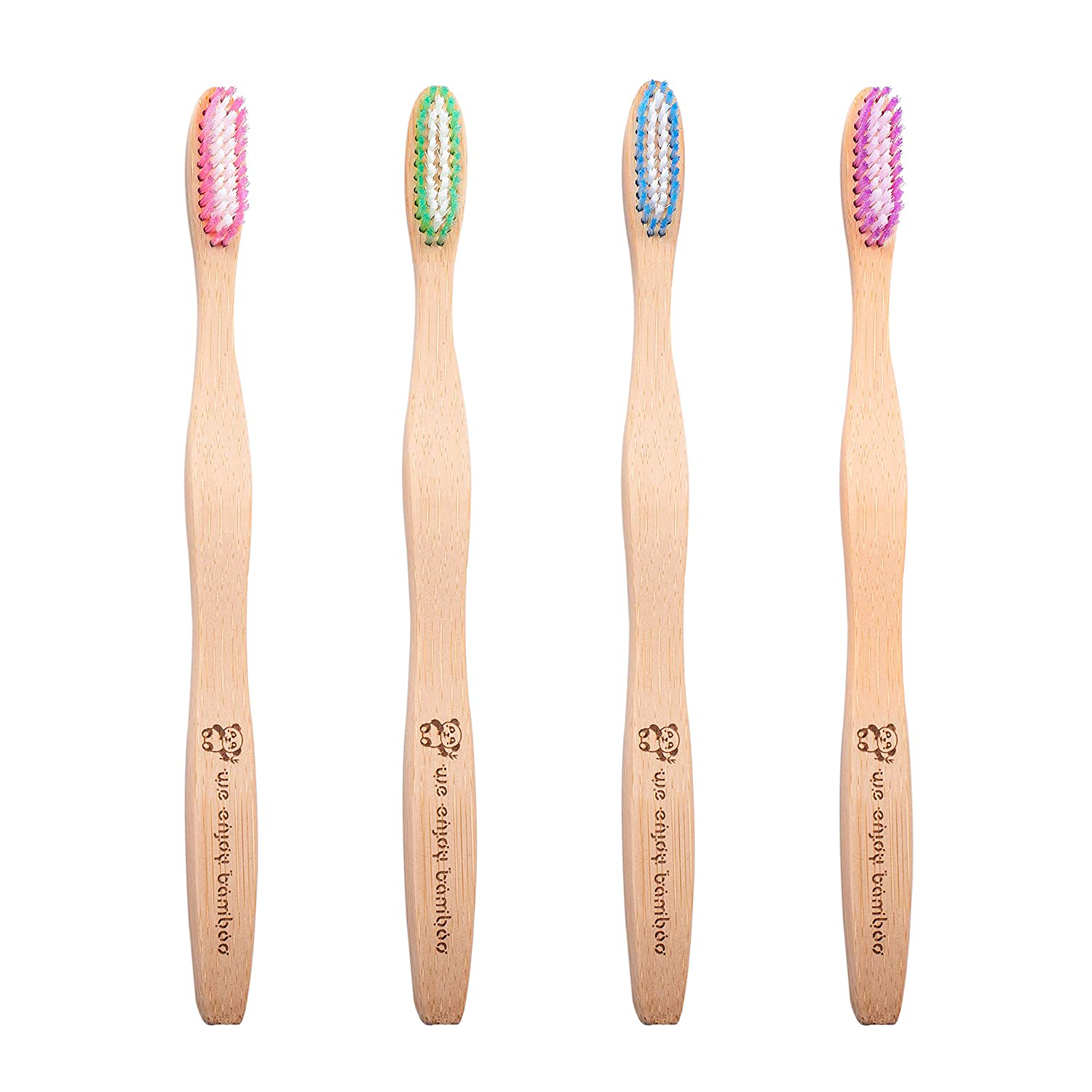 Natural Organic Eco Friendly Bamboo Toothbrush Adult Soft Nylon Bristles, BPA Free, 100% Plastic Free & Biodegradable Handles & Packaging, Responsible Dental Care, 4-Pack