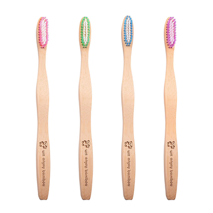 Natural Organic Eco Friendly Bamboo Toothbrush Adult Soft Nylon Bristles, BPA Free, 100% Plastic Free & Biodegradable Handles & Packaging, Responsible Dental Care, 4-Pack