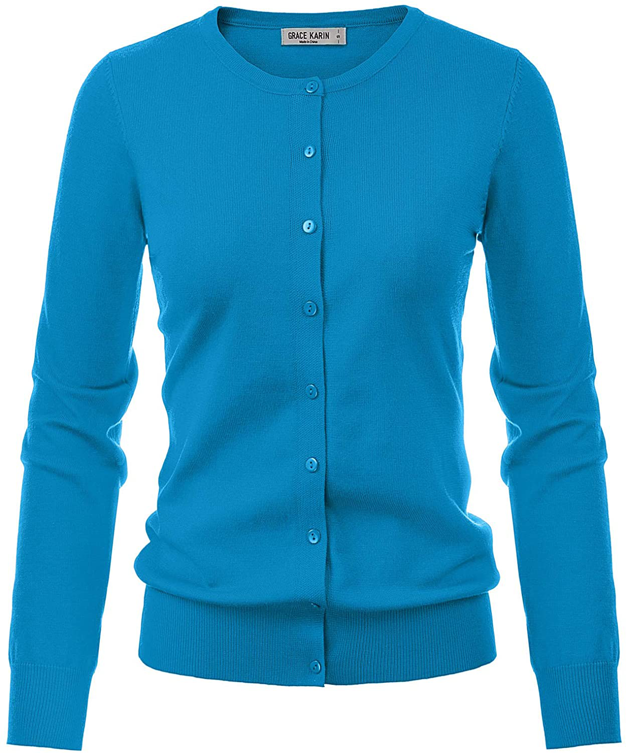 GRACE KARIN Women's Long Sleeve Button Down Crew Neck Classic Sweater Knit Cardigan