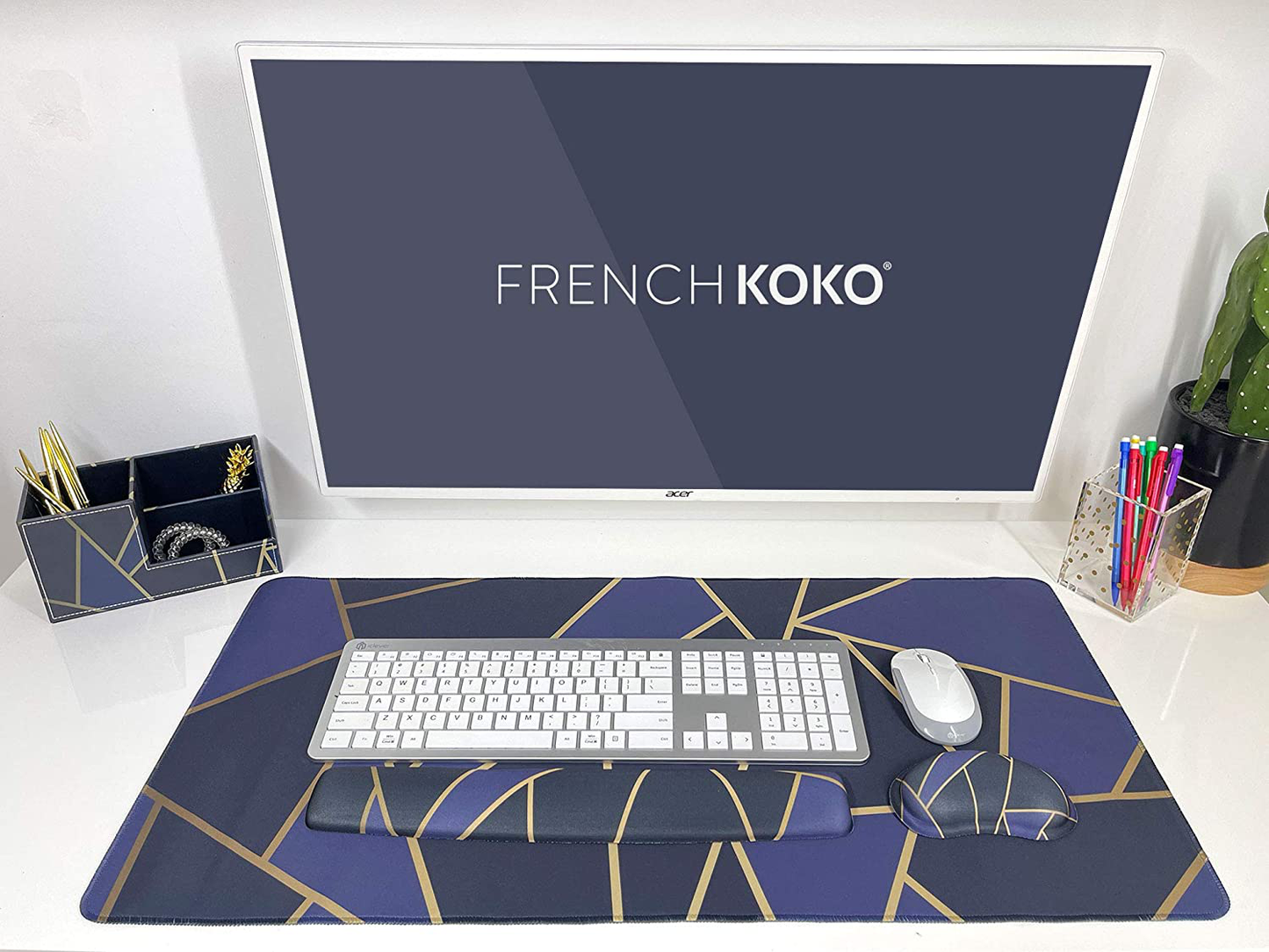 French Koko Large Mouse Pad, Desk Mat, Keyboard Pad, Desktop Home Office School Essentials College Cute Decor Big Extended Laptop Protector Computer Accessories Pretty Mousepad Women Girls XL