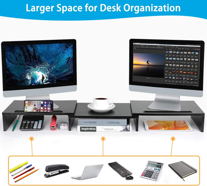 LORYERGO Dual Monitor Stand - Monitor Stand Riser, Adjustable Computer Stand, w/Slot for Tablet & Cellphone，Screen Stand w/Big Storage, Double Monitor Riser for PC, Computer, Laptop