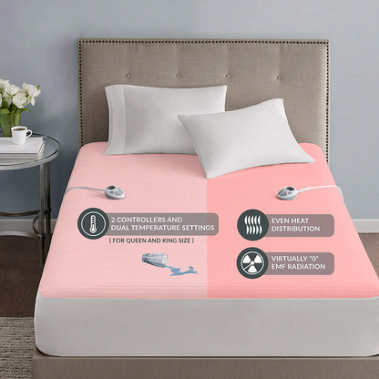 Serta Waterproof Mattress Pad-Cotton Blend Electric Bed Warmer with 10 Heat Settings Controller Zero Radiation, Auto Shut Off, 18" Deep All Around Elastic Pocket, Twin XL, White