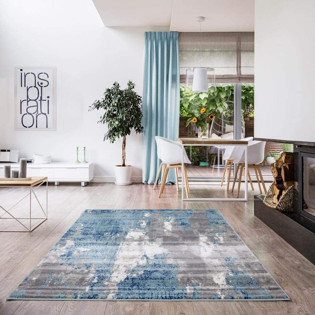 Luxe Weavers Rugs – Victoria Modern Area Rugs with Abstract Patterns 9084 – Medium Pile Area Rug, Light Blue / 4 x 5