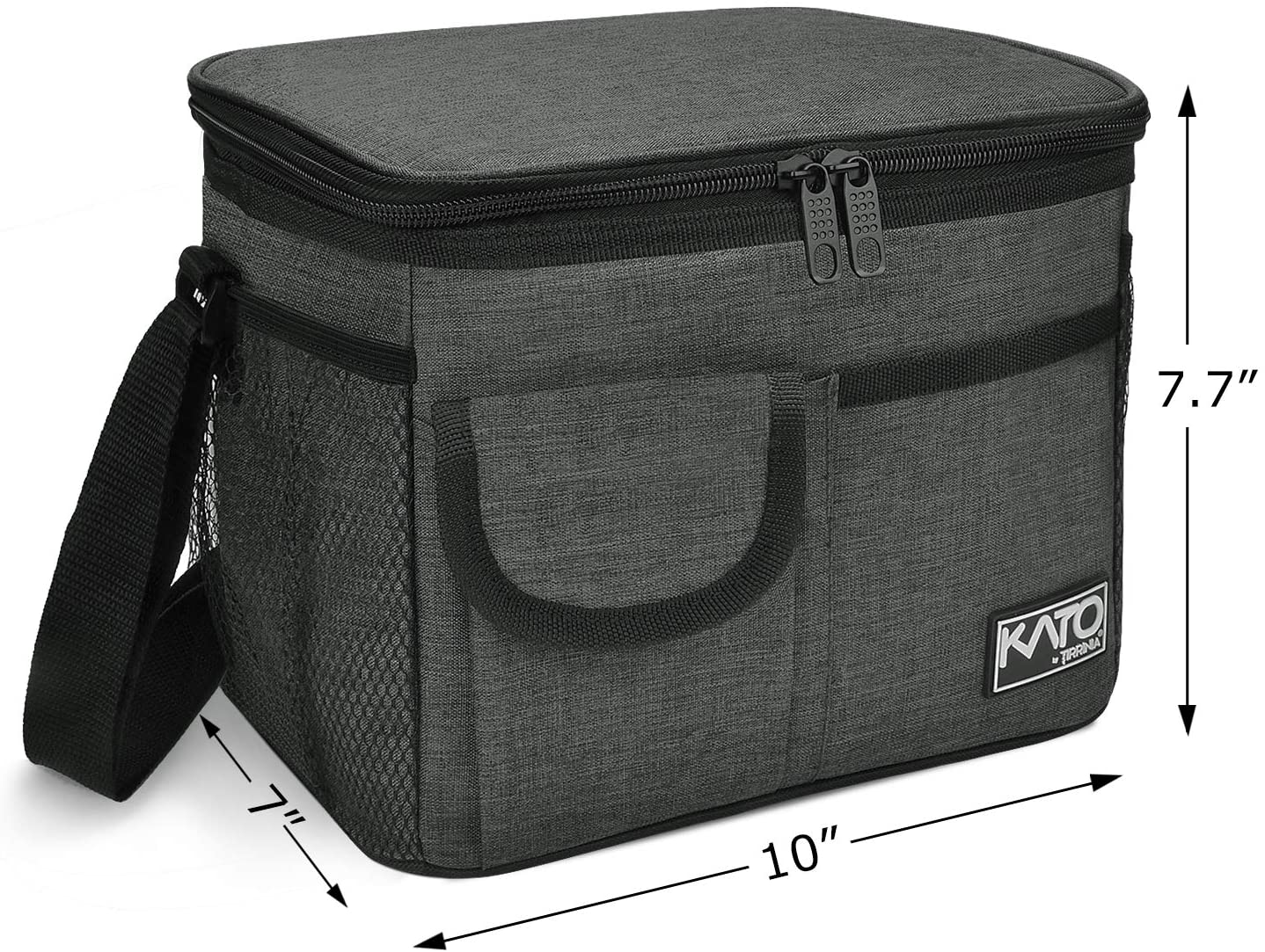 Tirrinia Insulated Lunch Bag w/Leather Handle for Women/Men, Leakproof Thermal Reusable Lunch Box Tote w/multifunctional Strap for Adult & Kids, Lunch Cooler for Work w/Durable Side Pocket, Khaki