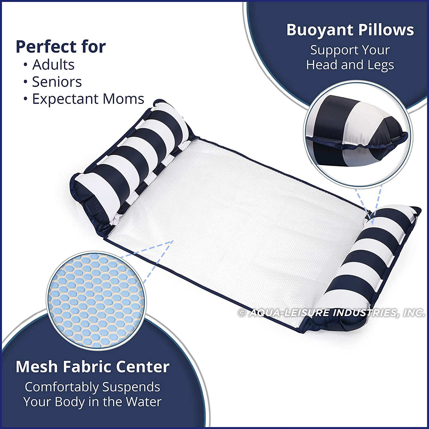 Aqua 4-in-1 Monterey Hammock XL (Longer/Wider) Inflatable Pool Chair, Water Hammock, Burgundy/Navy Stripe