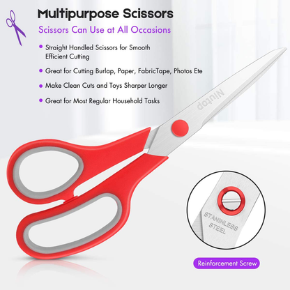 Scissors Bulk Set of 5-Pack, Niutop 8" Multipurpose Sharp Scissors for Office Home High/Middle School Student Teacher Scissor Supplies, Soft Comfort-Grip Right/Left Handles
