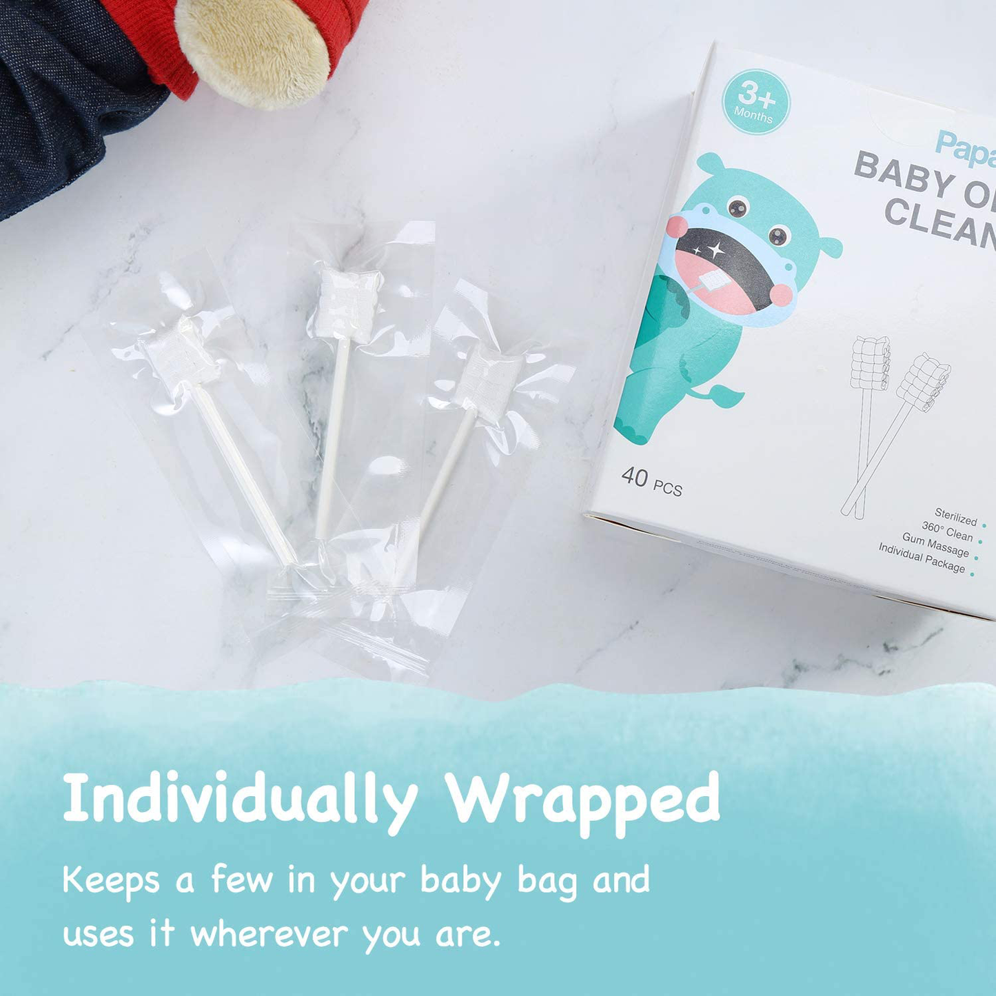 [40-Pack] Papablic Baby Tongue Cleaner, Upgrade Gum Cleaner with Paper Handle for Babies and Infants Ages 0-2 Years