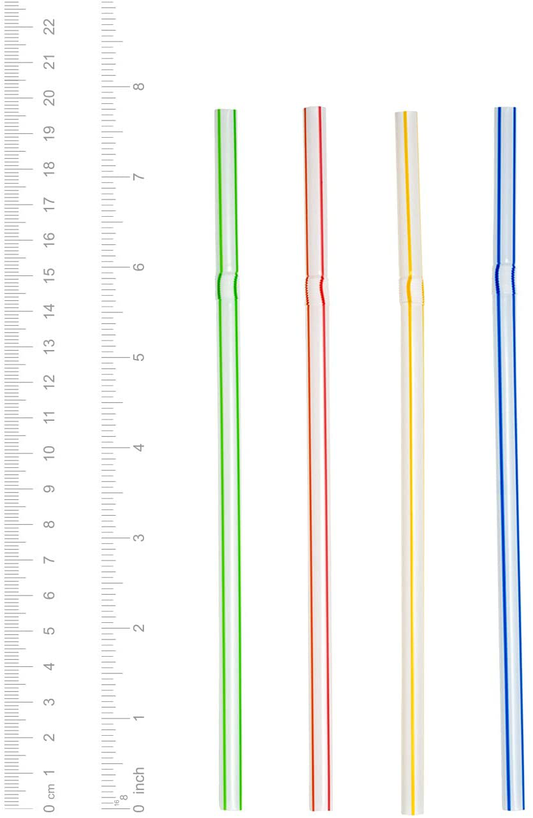 [200 Pack] Flexible Disposable Plastic Drinking Straws - 7.75" High - Assorted Colors Striped