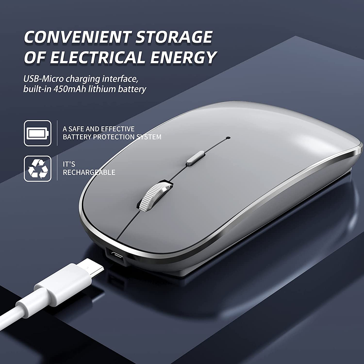 Halpilt Wireless Mouse Rechargeable, Portable, Silent Click USB-A Type-C Dual Mode 3 Adjustable DPI Business Office Leisure Home Small Mouse (Q23S Grey)