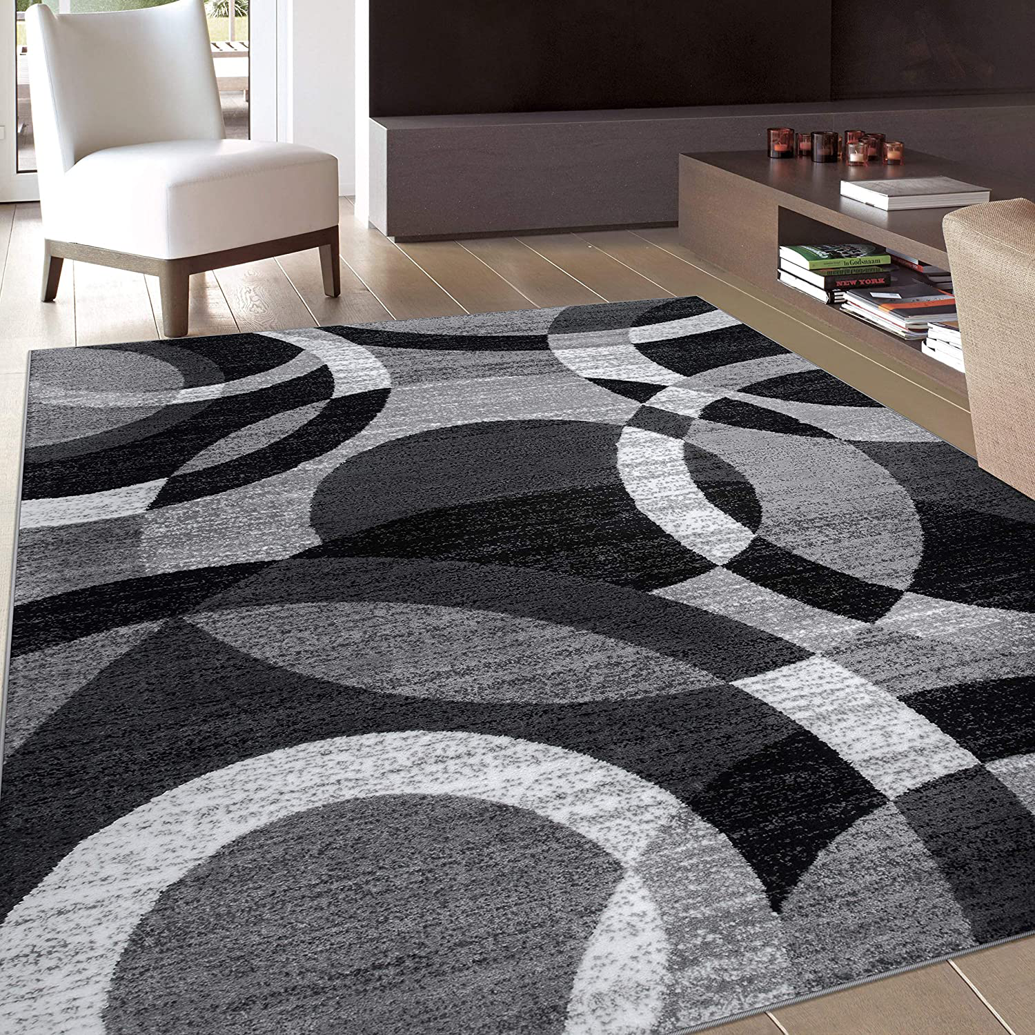 Contemporary Modern Circles Gray Area Rug Abstract 2' x 3'