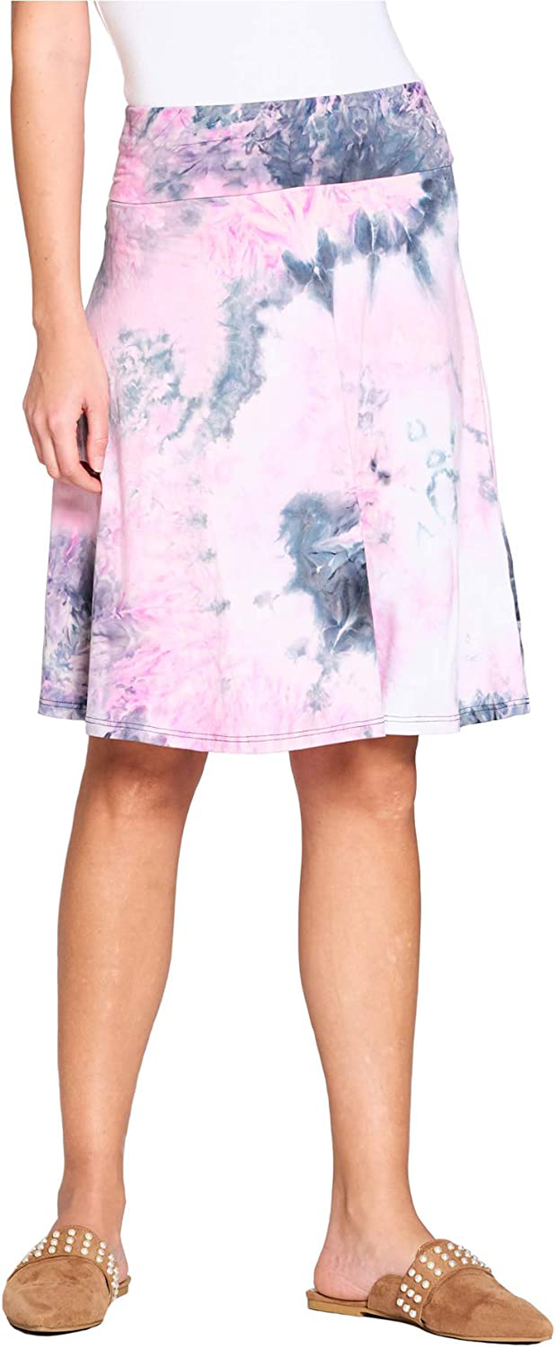 Popana Womens Casual Knee Length A-Line Stretch Midi Skirt Plus Size Made in USA
