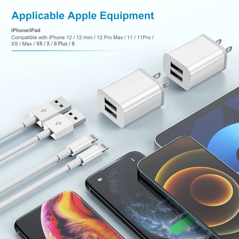 2 Pack Fast Chargers, 24W PD USB C Wall Charger Adapter with 2 Pack 6FT Type C to Lightning Cable Compatible with Iphone 14/13 Pro/13/12/12 & More