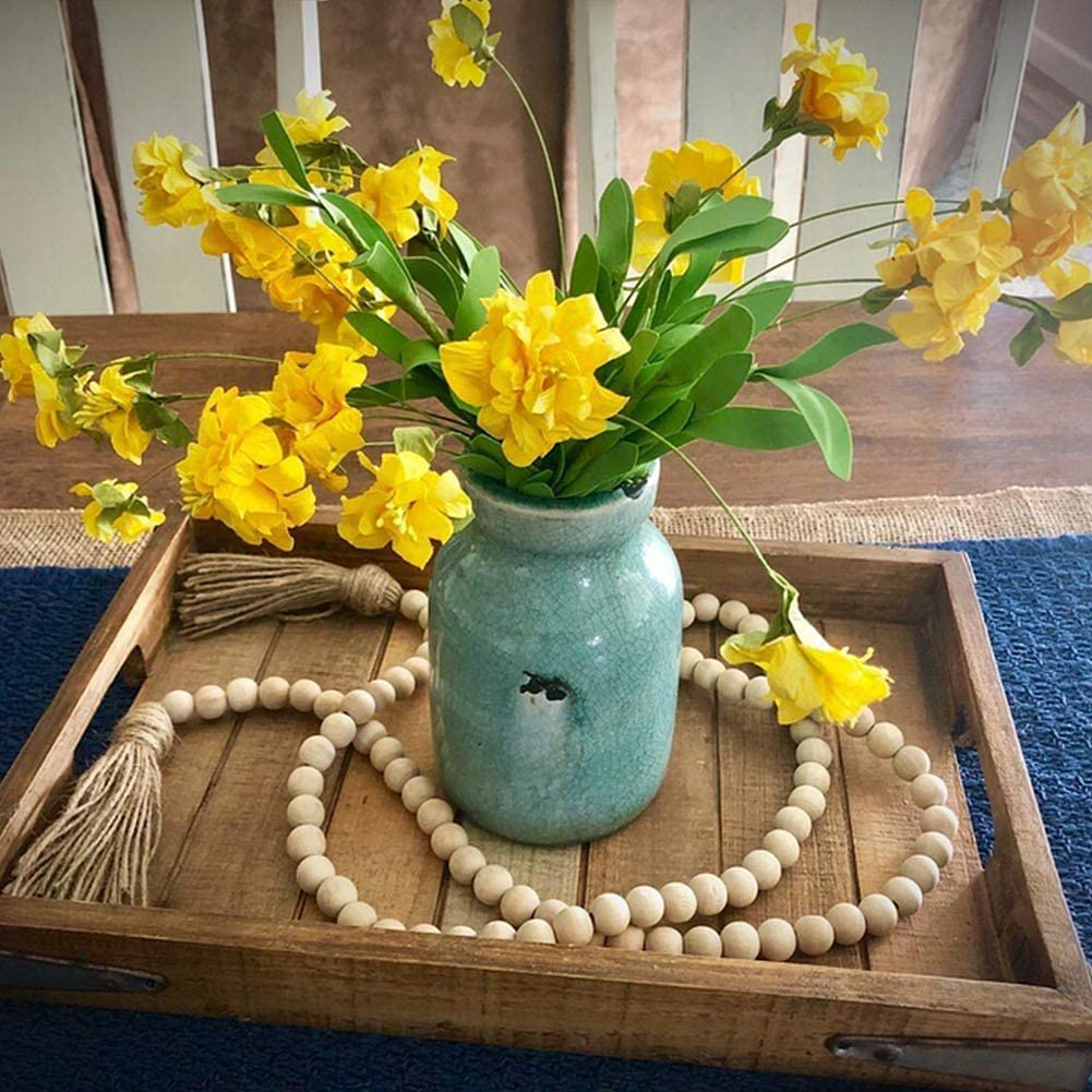 58in Wood Beads Garland Farmhouse Beads - Natural Prayer Wood String Beads Decorative Beads for Wall Hanging Vase Handle Door Decor