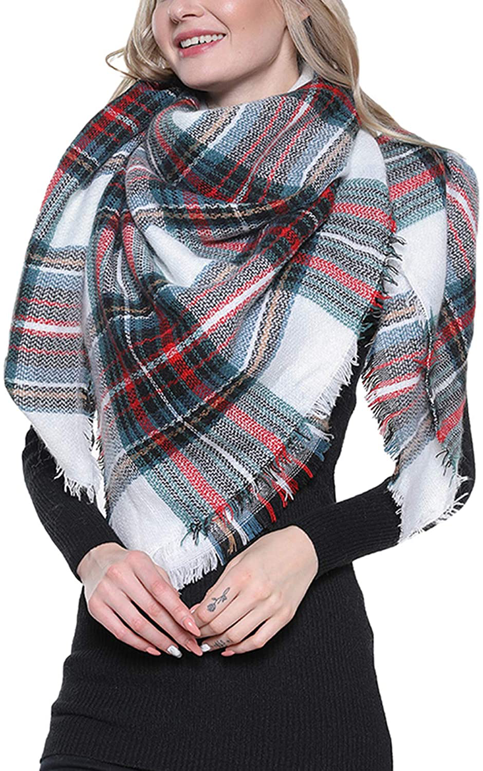 Trendy Plaid Blanket Scarf Women Big Oversized Long Scarves Warm Winter Tartan Checked Shawl Wrap Scarf Gift