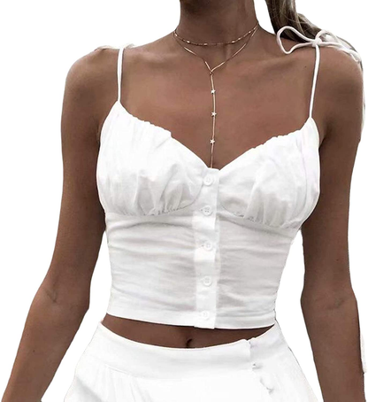 Women Y2K Cropped Tank Tops Sexy V Neck Spaghetti Strap Crop Top Lace Cami Shirt Sleeveless Patchwork Camisole