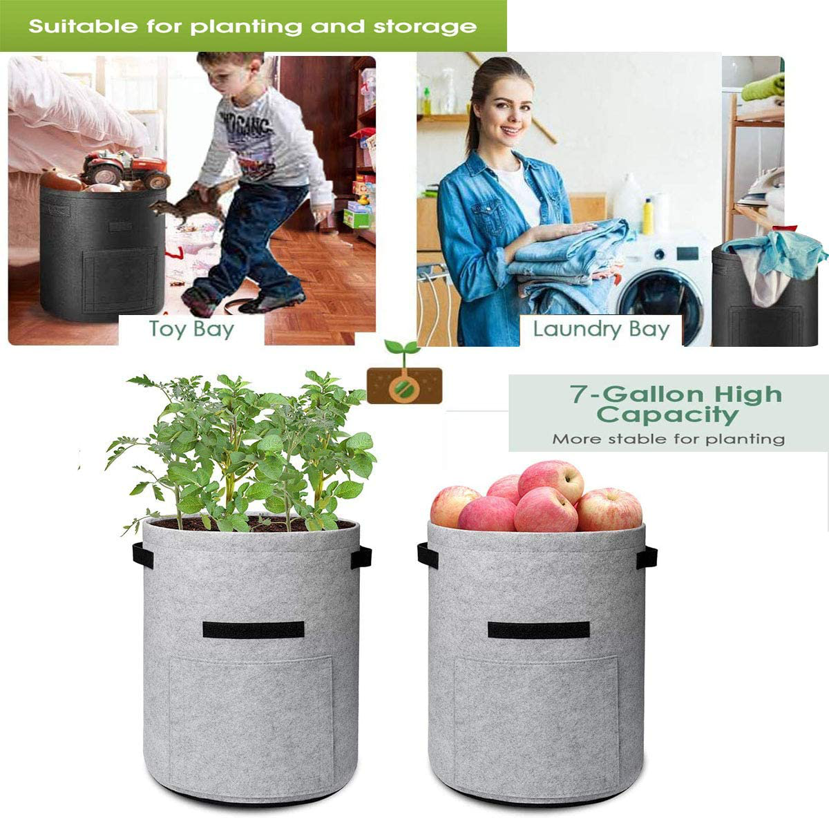 7 or 10 Gallon Grow Bags Fabric Pots with Handles