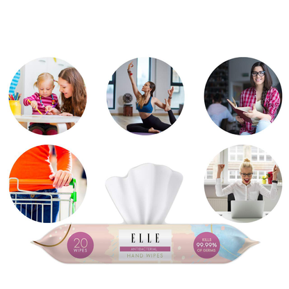 ELLE Alcohol Free Hand Sanitizing Wipes, Travel Size, 20 Wipes (3)