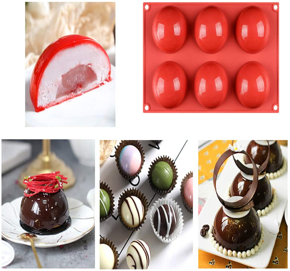 Fimary 3 Inches 6 Holes Half Sphere Silicone Molds For Chocolate, Cake, Jelly, Pudding, Food Grade Round Silicon Molds for Cake Baking (1, yellow)