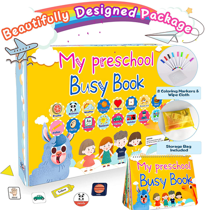 HeyKiddo Toddler Busy Book, Autism Toys for Kids, Preschool Learning Activity Binder, 16 Themes with Colorful Pages, Educational Book for Autism & Special Needs, Drawing Book for Home School Learning