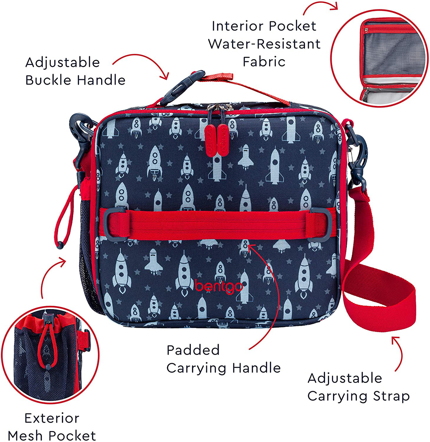 Bentgo Kids Prints Lunch Bag - Double Insulated, Durable, Water-Resistant Fabric with Interior and Exterior Zippered Pockets and External Bottle Holder- Ideal for Children of All Ages (Fairies)