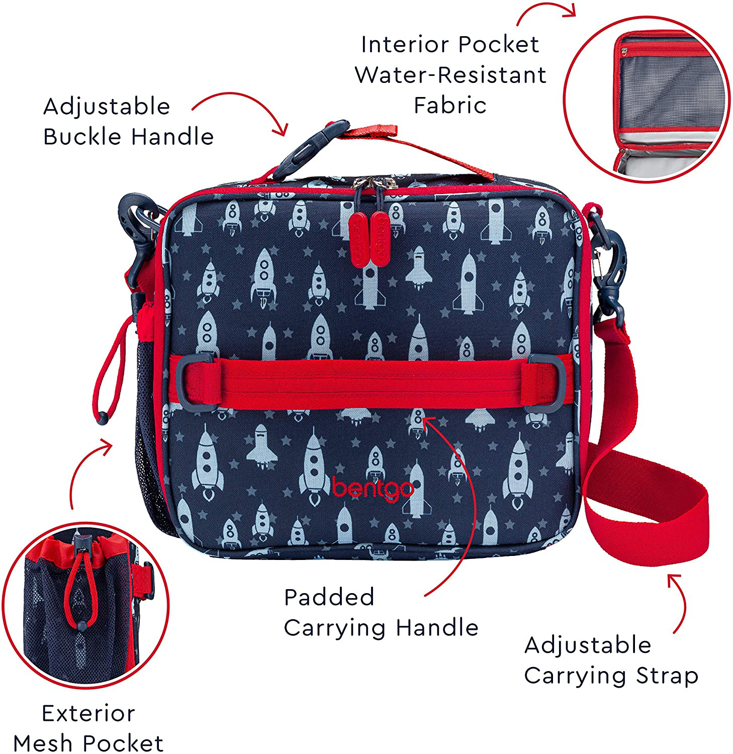 Bentgo Kids Prints Lunch Bag - Double Insulated, Durable, Water-Resistant Fabric with Interior and Exterior Zippered Pockets and External Bottle Holder- Ideal for Children of All Ages (Fairies)