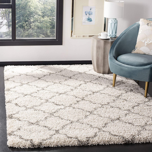 SAFAVIEH Hudson Shag Collection SGH282A Moroccan Trellis Non-Shedding Living Room Bedroom Dining Room Entryway Plush 2-inch Thick Runner, 2'3" x 8' , Ivory / Grey
