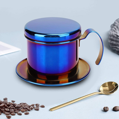 Coffee Drip Filter Pot Stainless Steel Vietnamese Style Coffee Maker Pot Coffee Drip Brewer for Home Kitchen Office Outdoor(blue)