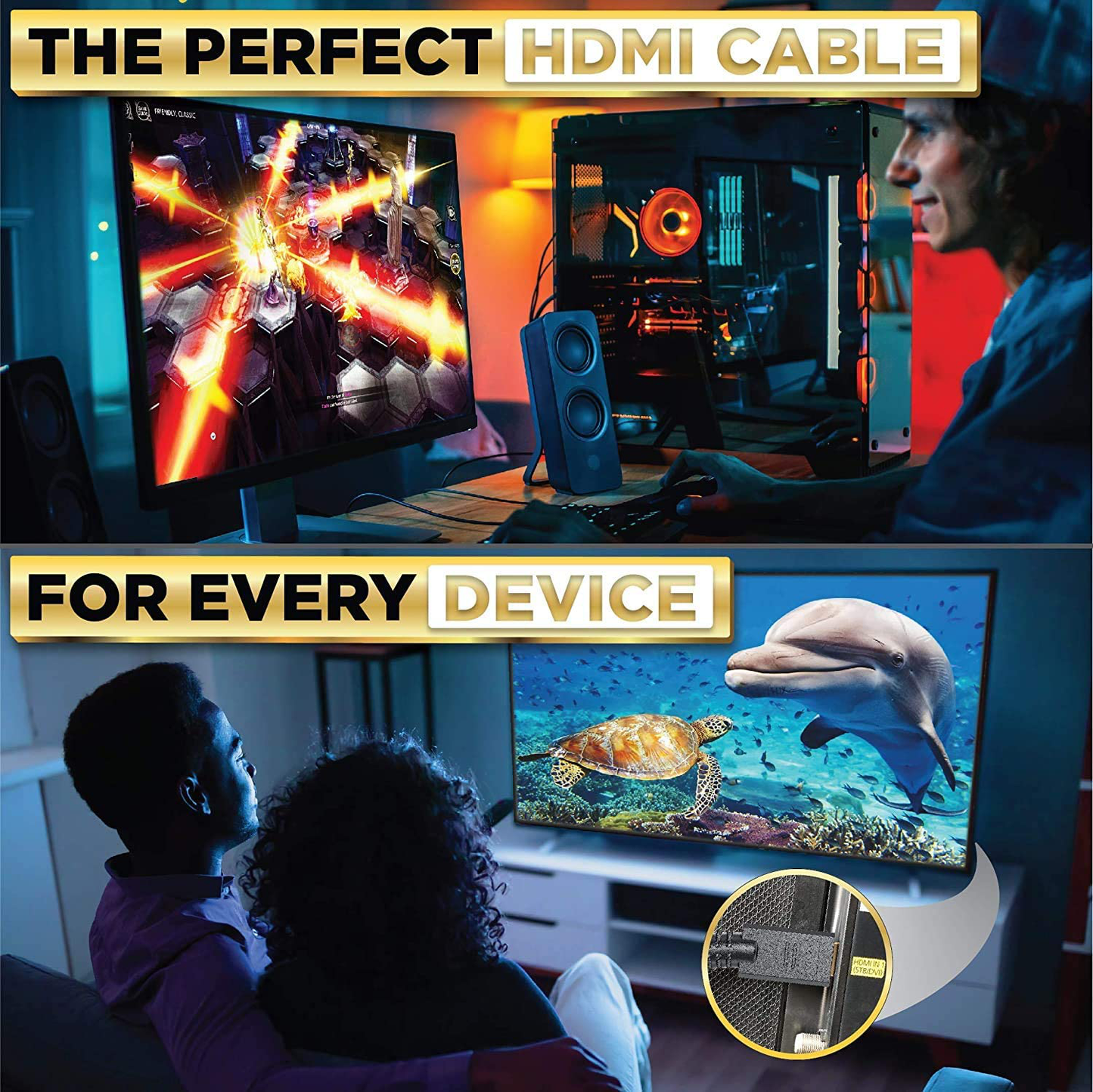 Multi Pack PowerBear 4K HDMI Cables Braided Nylon & Gold Connectors, 4K @ 60Hz, Ultra HD, 2K, 1080P, ARC & CL3 Rated