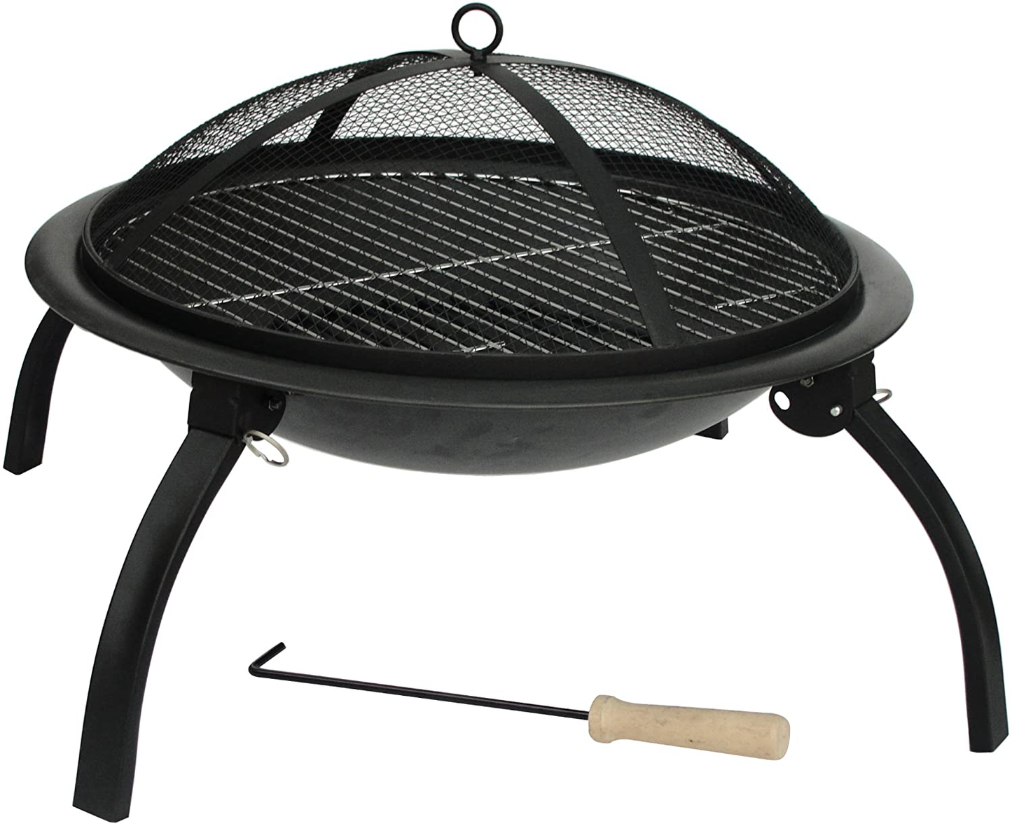 Fire Sense Portable Folding Round Black Steel 29 Inch Fire Pit with Carry Bag | Wood Burning | Mesh Spark Screen, Wood Grate, Cooking Grate, and Screen Lift Tool Included | Lightweight Patio
