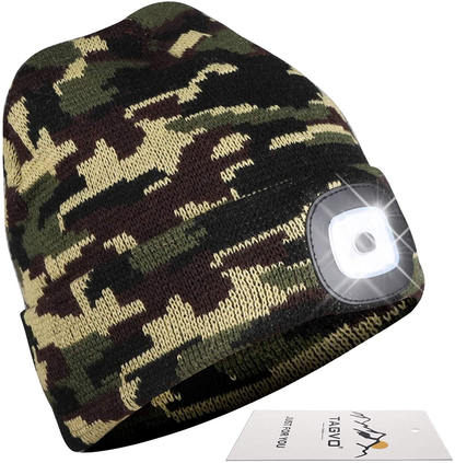 Knitted Unisex Beanie Hat with Light, USB Rechargeable LED Headlamp Flashlight Hat