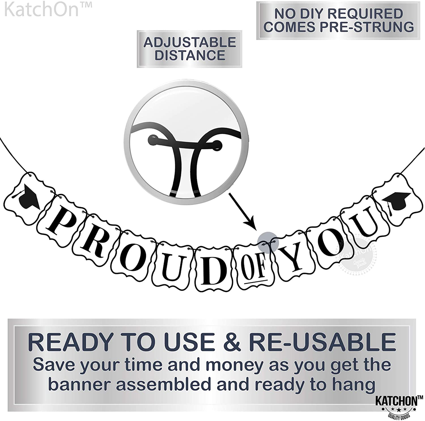 We Are So Proud of You Banner - Card-Stock, No DIY Graduation Decorations 2021 | Black and White Banner for Nurse Graduation Decorations | We Are So Proud Of You Graduation Banner for Grad Party Decor