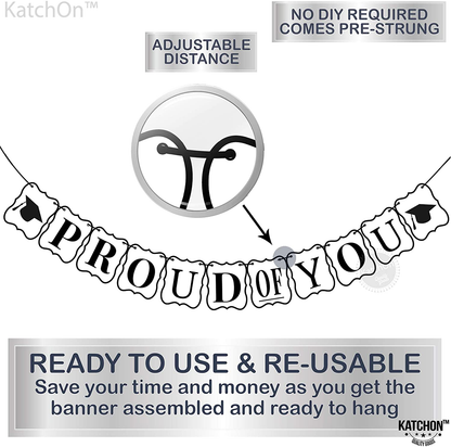 We Are So Proud of You Banner - Card-Stock, No DIY Graduation Decorations 2021 | Black and White Banner for Nurse Graduation Decorations | We Are So Proud Of You Graduation Banner for Grad Party Decor
