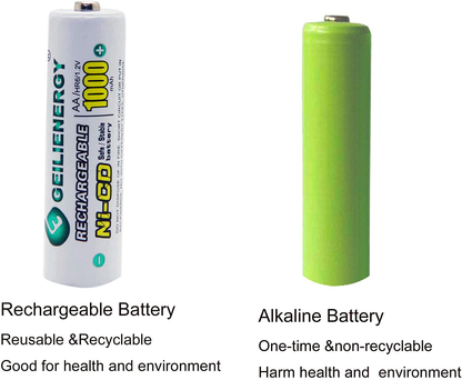 GEILIENERGY Solar Light AA Ni-CD 1000mAh Rechargable Batteries,AA Rechargeable Batteries for Solar Lights Solar Lamp(Pack of 8)