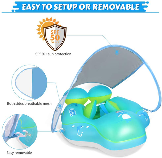 LAYCOL Baby Swimming Pool Float with Removable UPF 50+ UV Sun Protection Canopy,Toddler Inflatable Pool Float for Age of 3-36 Months,Swimming Trainer (Blue, S)