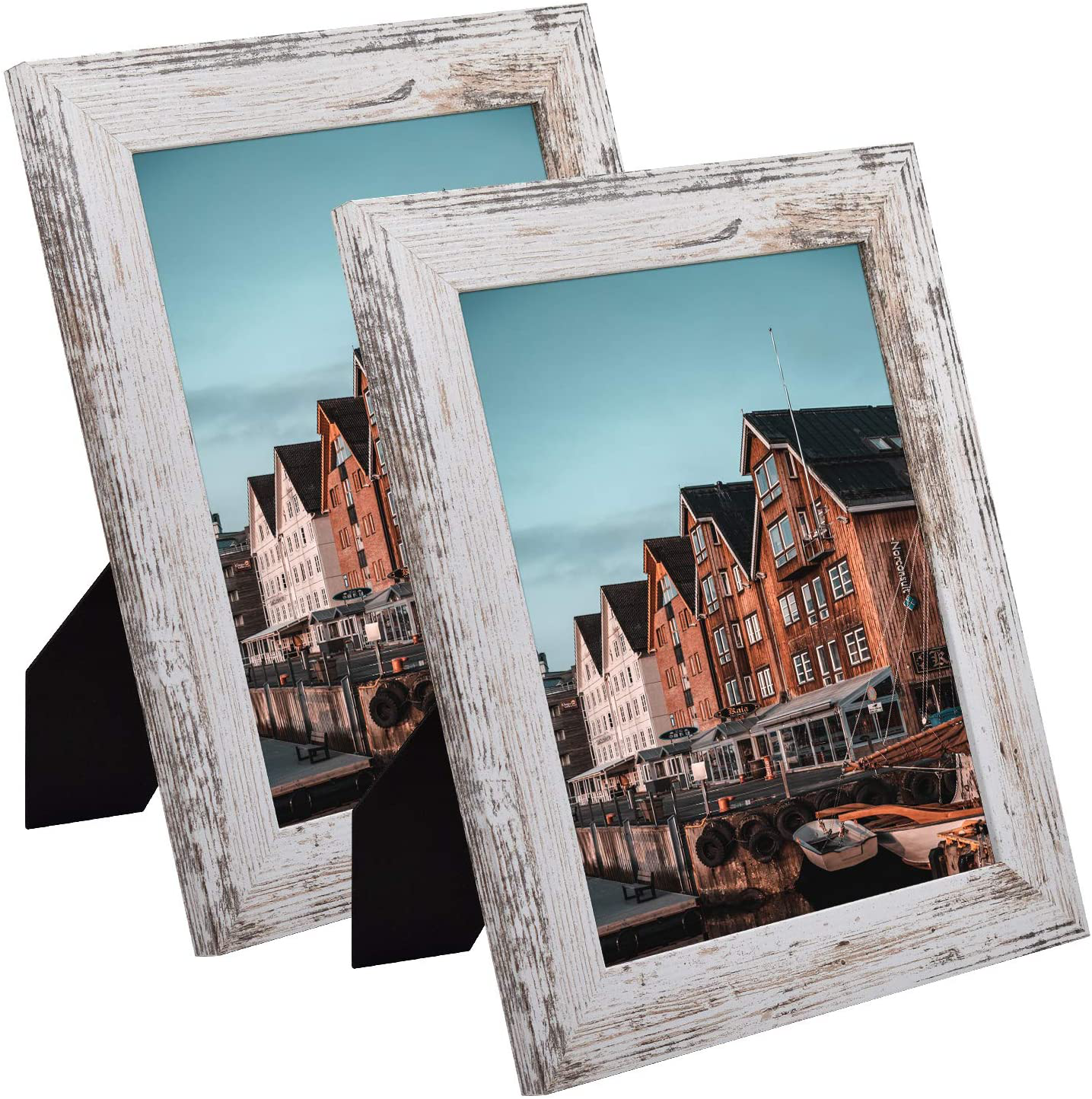 Frametory, Set of 2-8x10 Photo Frame - Brown Grain Color, Wide Moulding Design - Wall Hanger, Back Turn Buttons, Easel Stand - Wall Display or Tabletop Display