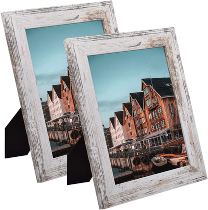 Frametory, Set of 2-8x10 Photo Frame - Brown Grain Color, Wide Moulding Design - Wall Hanger, Back Turn Buttons, Easel Stand - Wall Display or Tabletop Display