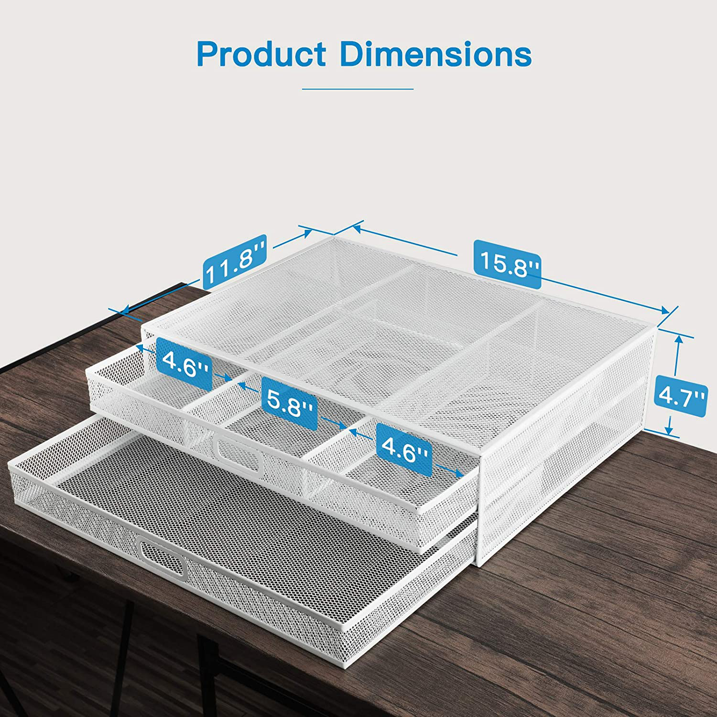 HUANUO Monitor Stand Riser with Drawer - Mesh Metal Desk Organizer PC, Laptop, Notebook, Printer Holder with Pull Out Storage Drawer (White)