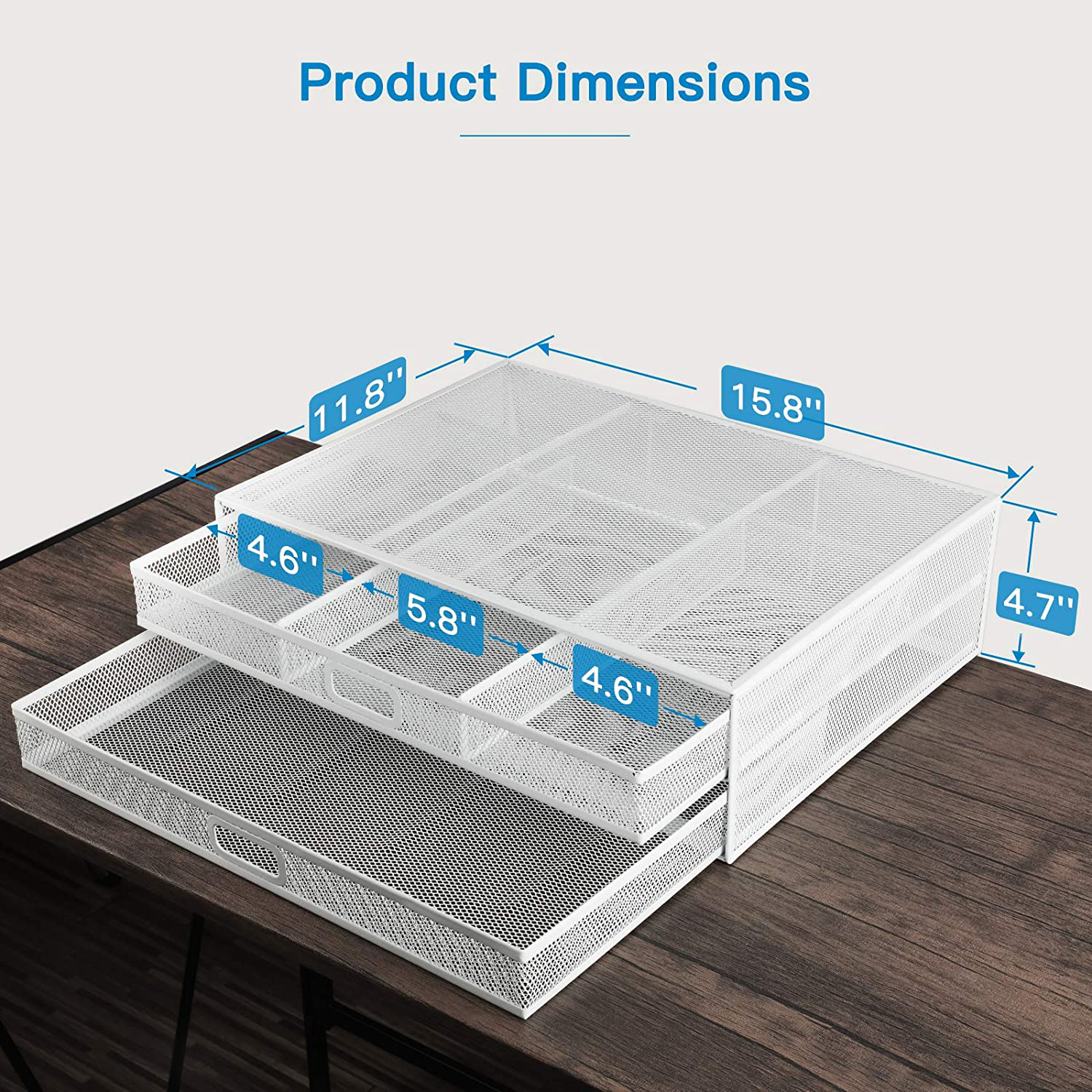 HUANUO Monitor Stand Riser with Drawer - Mesh Metal Desk Organizer PC, Laptop, Notebook, Printer Holder with Pull Out Storage Drawer (White)