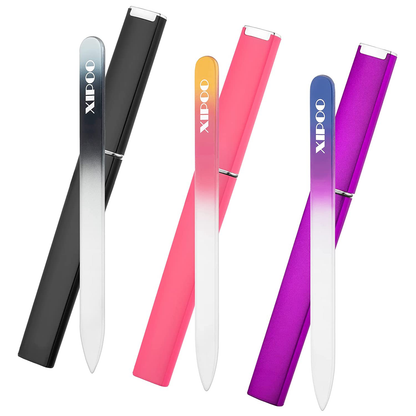 Glass Nail File 3 Pack, Nail File, Glass Nail File with Case, Double Sided Etched Surface Files
