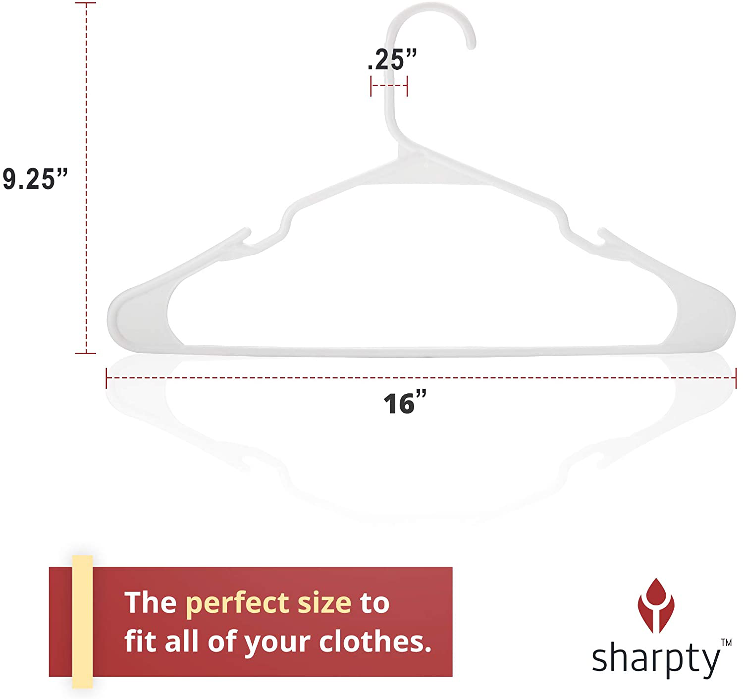 Sharpty Plastic Clothing Notched Hangers Ideal for Everyday Standard Use, (White, 50 Pack)