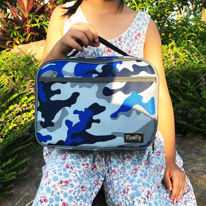 FlowFly Kids Lunch box Insulated Soft Bag Mini Cooler Back to School Thermal Meal Tote Kit for Girls, Boys,Women,Men, Outer Space Rocket Ships in Dark Navy Blue