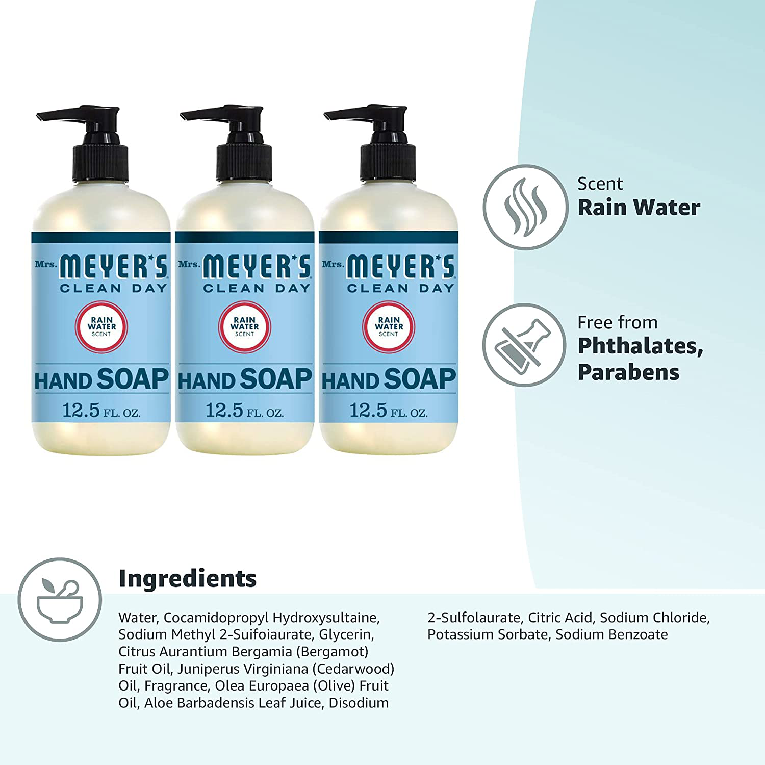 Mrs. Meyer's Clean Day Liquid Hand Soap, Cruelty Free and Biodegradable Hand Wash Formula Made with Essential Oils, Oat Blossom Scent, 12.5 oz - Pack of 3