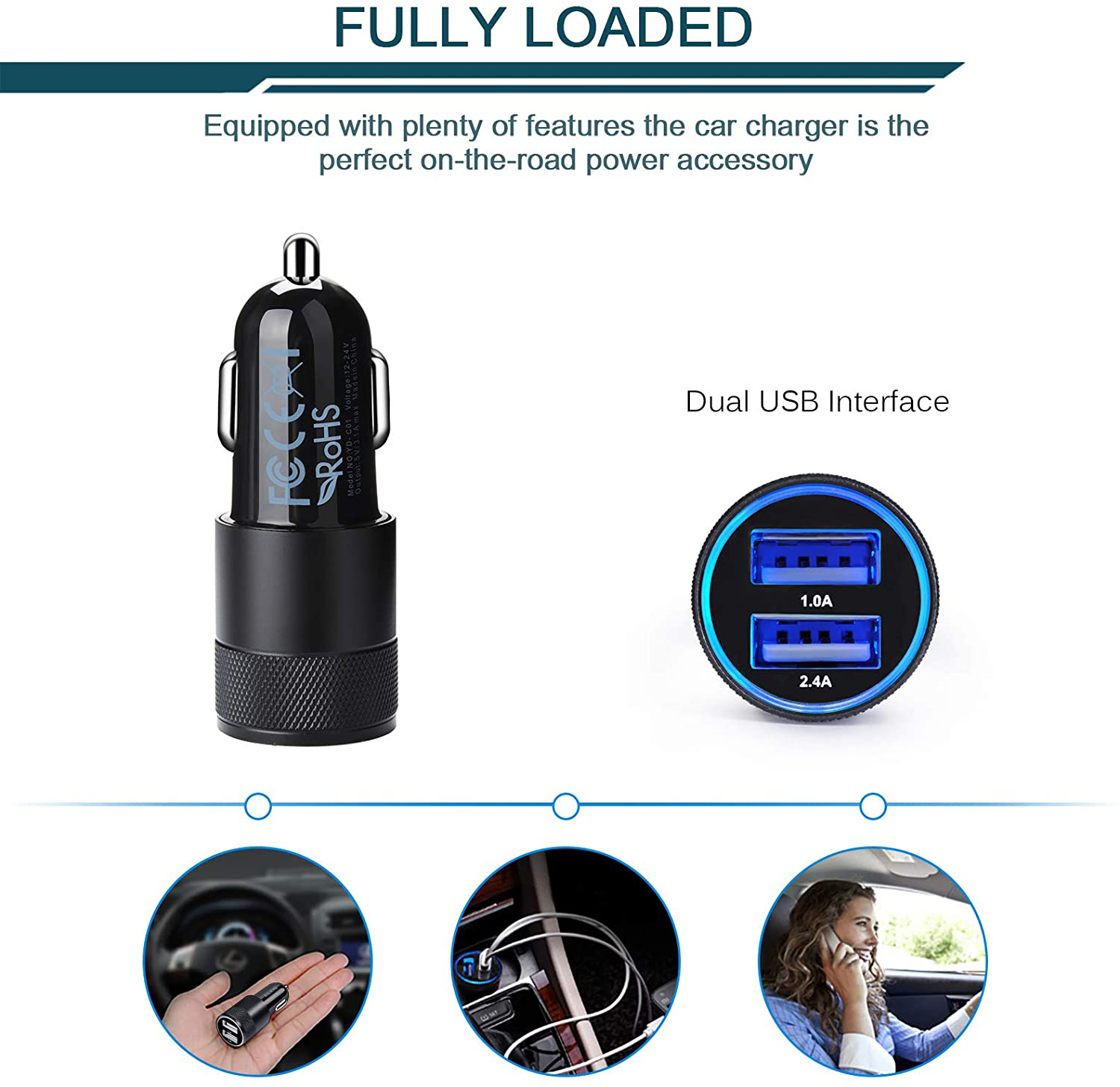Car Charger, [2Pack] 3.4a Fast Charge Dual Port USB Cargador Carro Lighter Adapter for iPhone X XR XS Max 8 Plus 7s 6s 12 11 Pro Max, iPad, Samsung Galaxy S21+ S10 Plus S7 j7 S10e S9 Note 8, LG, GPS