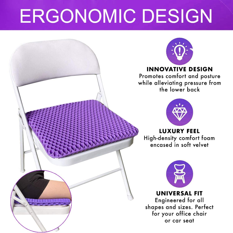 Gel Seat Cushion - Enhanced Double Non-Slip Seat Cushion for Tailbone Pain Relief